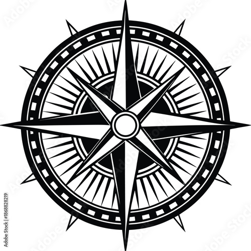 Black and white compass rose navigation symbol direction