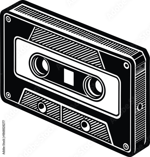 Black and white of a cassette tape music audio vintage