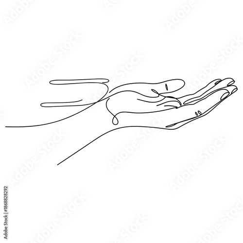 Minimal line art: extended hand gesture in simple black lines. No editable strokes