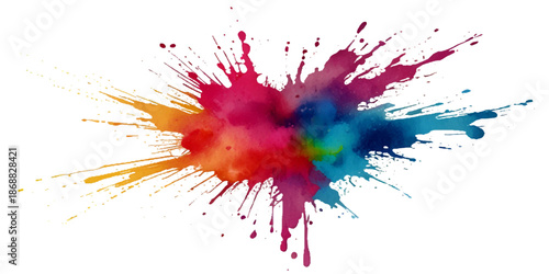 abstract rainbow creative horizontal banner from paint splashes. Bright colorful watercolor splash splatter stain brush strokes on white background. Modern vibrant aquarelle spot. Rainbow trendy