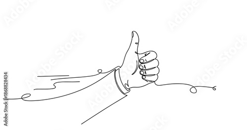 Continuous line art of hand giving thumbs up gesture. No editable strokes