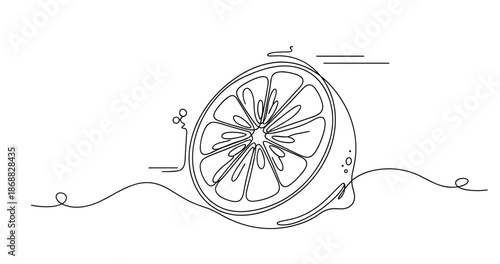 Line art of a citrus slice with splash effect. No editable strokes