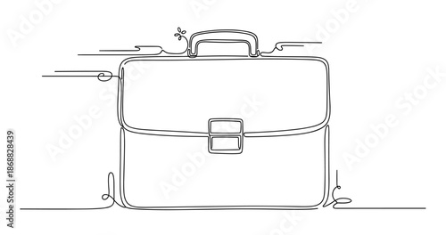 Minimalist continuous line design of a briefcase with simple detailing. No editable strokes