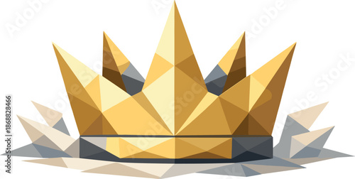 Minimalist Crown Design. Low-poly vector illustration of a minimalist crown representing success, status, and premium quality,