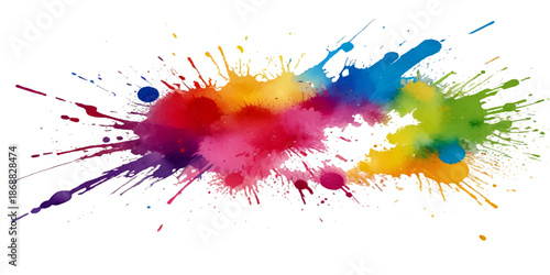 abstract rainbow creative horizontal banner from paint splashes. Bright colorful watercolor splash splatter stain brush strokes on white background. Modern vibrant aquarelle spot. Rainbow trendy