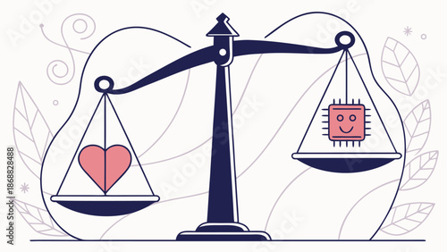 The Balance Between Sentiment and Logic: An image portraying a scale, with a heart and a computer chip balanced against each other, embodies the interplay between feeling and reasoning.
