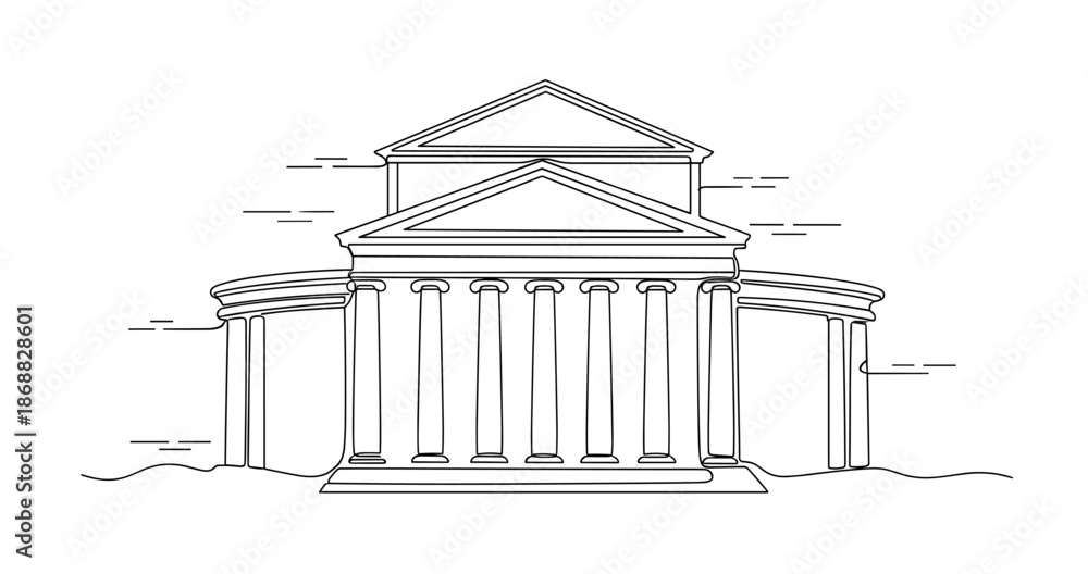 Fototapeta premium Line art illustration of classical greek architecture with columns and pediment. No editable strokes