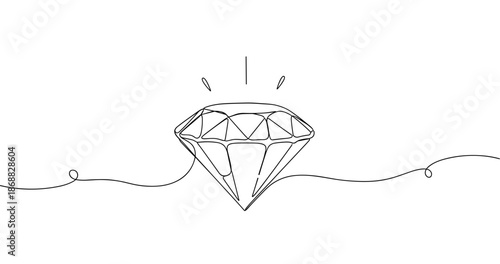Minimalist continuous line art of shining diamond. No editable strokes