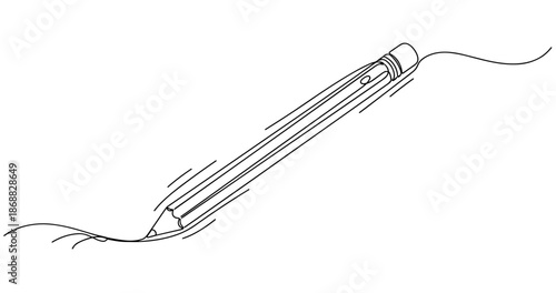Sketch of a pencil drawing a line in motion on white background. No editable strokes