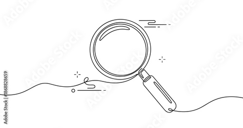 Minimalist magnifying glass illustration with decorative elements. No editable strokes
