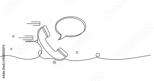 Continuous line art of telephone with speech bubble. No editable strokes