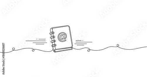 Spiral notebook with at symbol and minimalist line art design. No editable strokes