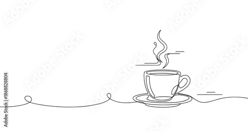 Minimalist coffee cup design with steam on white background. No editable strokes