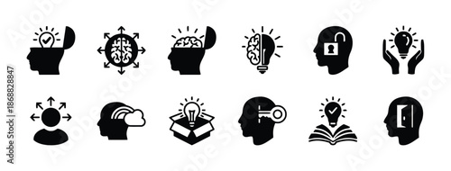 Set of Idea Generation Icons Displaying Creative Thinking Innovation and Inspiration for Problem Solving Brainstorming on White Background Exactly 200 Characters