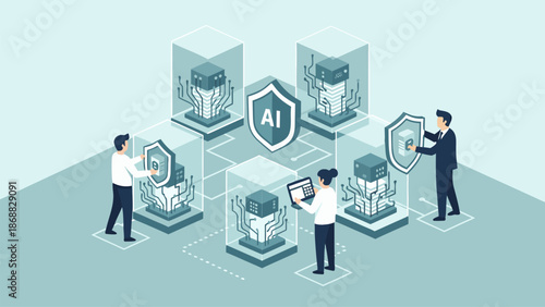 Artificial Intelligence Data Security Network Management System Cybersecurity Administration and Threat Protection Technology Concept