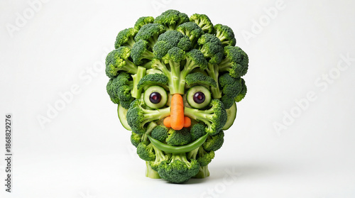 Vibrant and colorful face composed of broccoli and other vegetables for a healthy diet. World Food Day