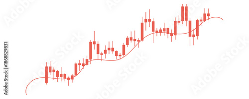 Red Candlestick Trading Chart Representing Bearish Market Movement Isolated on Transparent Background