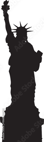 A striking silhouette of the statue of liberty against a plain white background