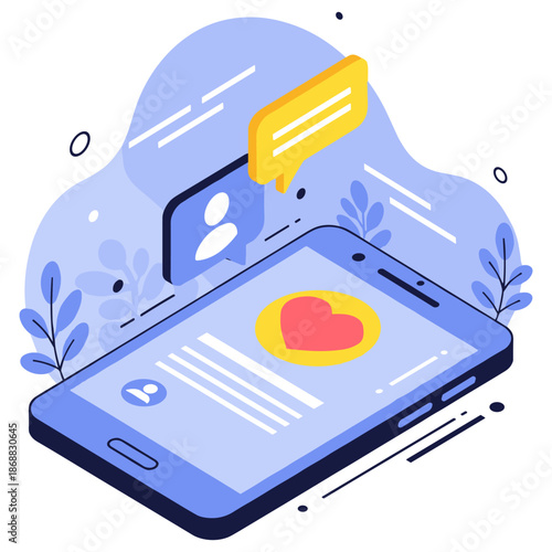 Colorful social media interaction on smartphone with heart icon