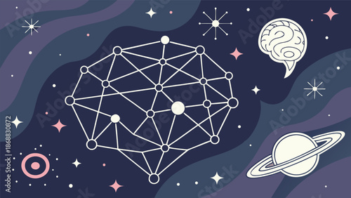 Cosmic Connectivity: Conceptual art showing the intricate connections of the human mind within the vastness of the cosmos, illustrating the limitless potential of thought.