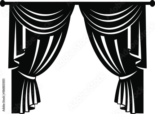 Open stage or theater curtain. Stage theater curtain backdrop vector illustration silhouette