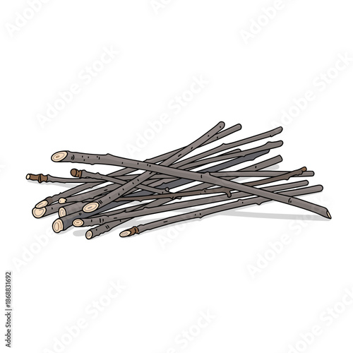 Stack of thin pruned cherry branches in color for cherry tree pruning cleanup and seasonal gardening design