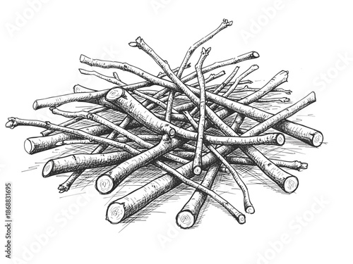 Pile of pruned cherry tree branches in black and white for cherry tree pruning results and seasonal cleanup visuals
