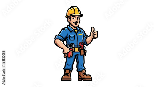 Cartoon Construction Worker Giving Thumbs Up.