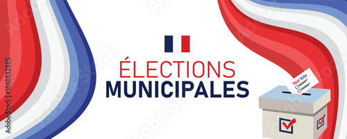 Abstract French Municipal Elections 2026 Tricolor Wave Banner