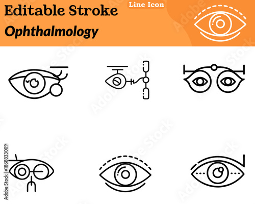 A clean minimalist ophthalmology icon designed in a character style. Features an eye symbol combined a medical cross lens vision chart represent eye care. Vision health optometry ophthalmic services.