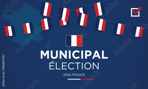 Festive French Municipal Election Banner with Flag Garland
