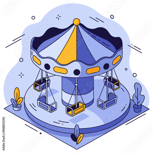 Colorful carousel with seats and canopy in abstract design