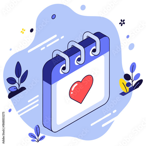 Illustrated calendar with heart icon on spiral binding