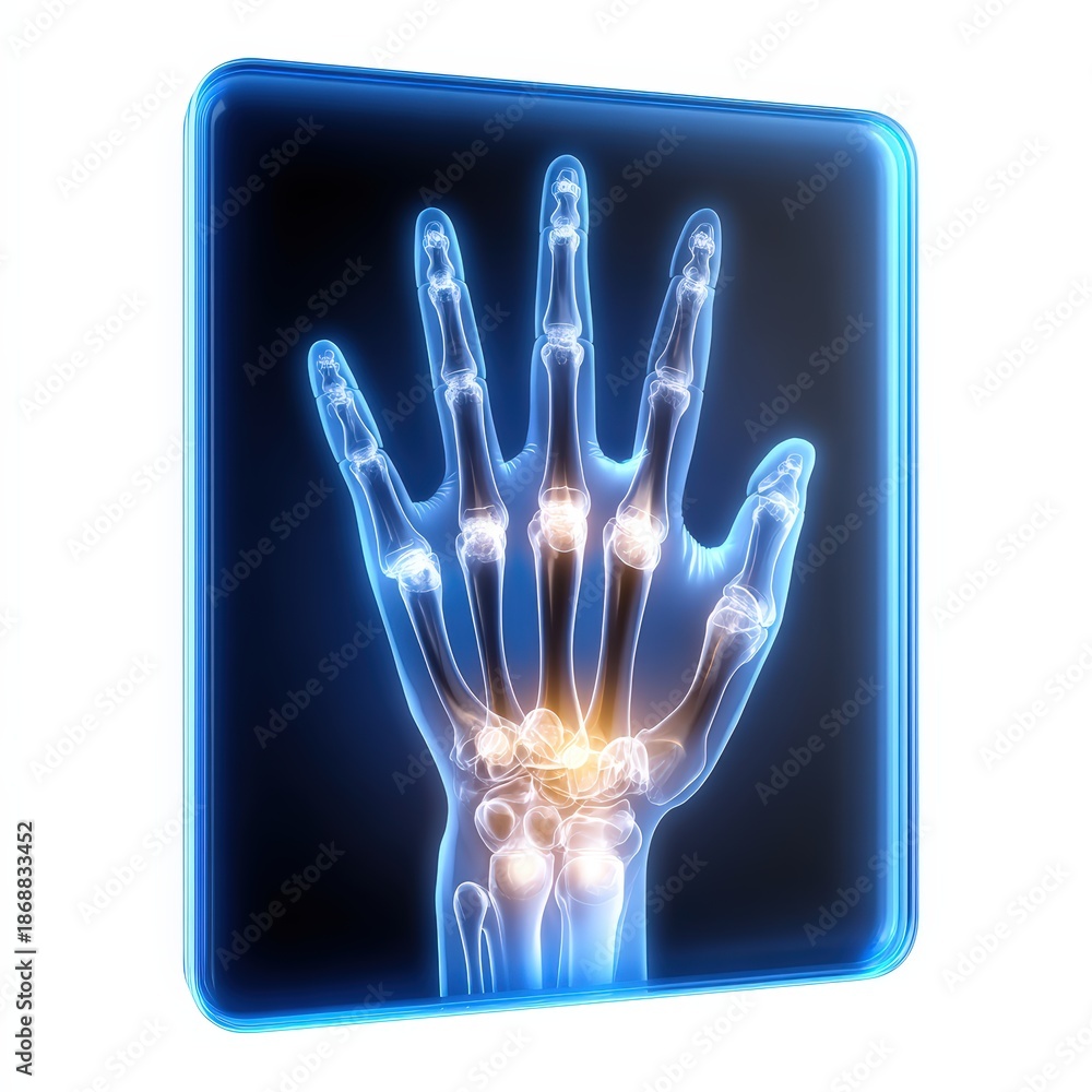 Naklejka premium Stylized X-Ray of a Human Hand with Glowing Joints