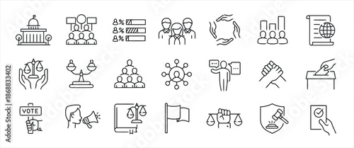 Set of Linear Icons Related to Politics and Elections