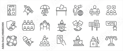 Set of Linear Icons Related to Political Campaigns