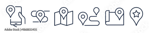 Set of Location Icons Collection Isolated on White Background Map Pointer Signs Navigation Symbols Outline Style Destination Indicator Vector Illustration