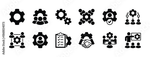 Set of management and workflow icons isolated on white background vector illustration