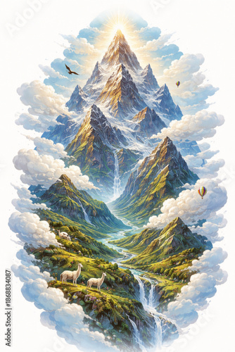 Vertical Vector Artwork Highlighting the Andes Mountains Rising Upward on a White Background