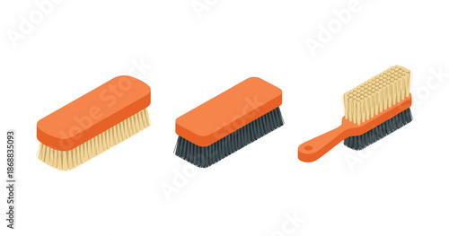 Set of three cleaning brushes with wooden handles and bristles
