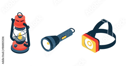 Collection of lantern, flashlight, and headlamp for outdoor lighting