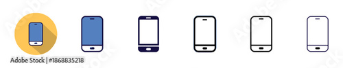 Set of Mobile Phone Vector Illustration with Solid, Outline and Color Version, Cell Phone Icon with Blue Mobile