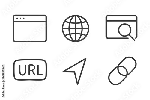 Set of Modern Thin Line Style Vector Icons Navigation and Internet