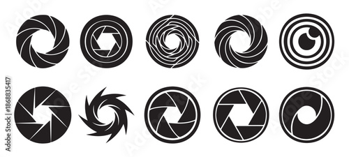 Minimalist Camera Aperture Icon Variety Pack - Clean Photography Shutter Symbols for Web Design and Mobile App Navigation