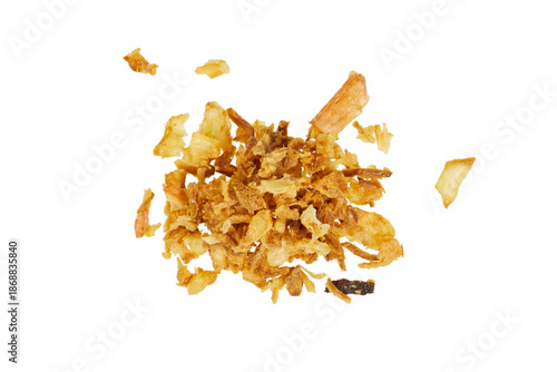 pile of crispy fried onions or roasted onions isolated on white or transparent png © David Kreuzberg
