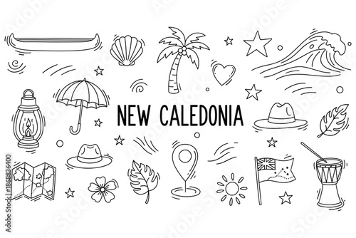 New caledonia icons: tropical symbols, culture, and landmarks