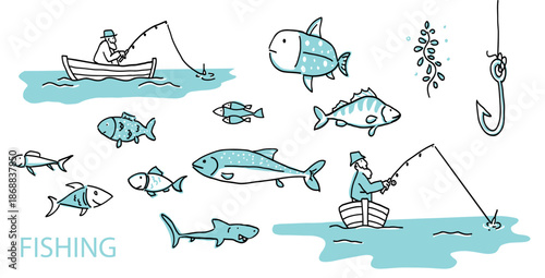 Wędkarstwo, łowienie ryb, łowienie ryb z łodzi, ryby, jezioro. wędkarz w łodzi