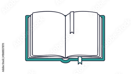 Open Book Illustration with Teal Outline and White Pages