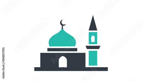 Simple mosque illustration with minaret and dome
