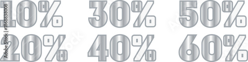 set of different discount percentages with a distinctive silver texture, for promotional materials, for seasonal discounts or other designs on the theme of promotions
